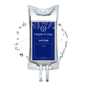 Mobile IV drip bag with IV fluids label