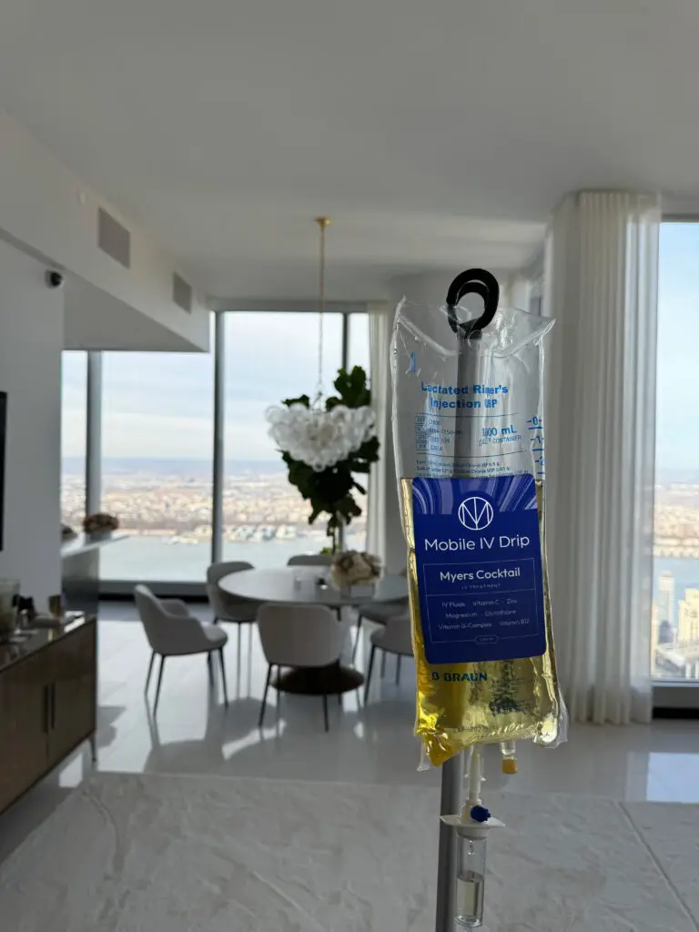 IV drip in luxury apartment setting