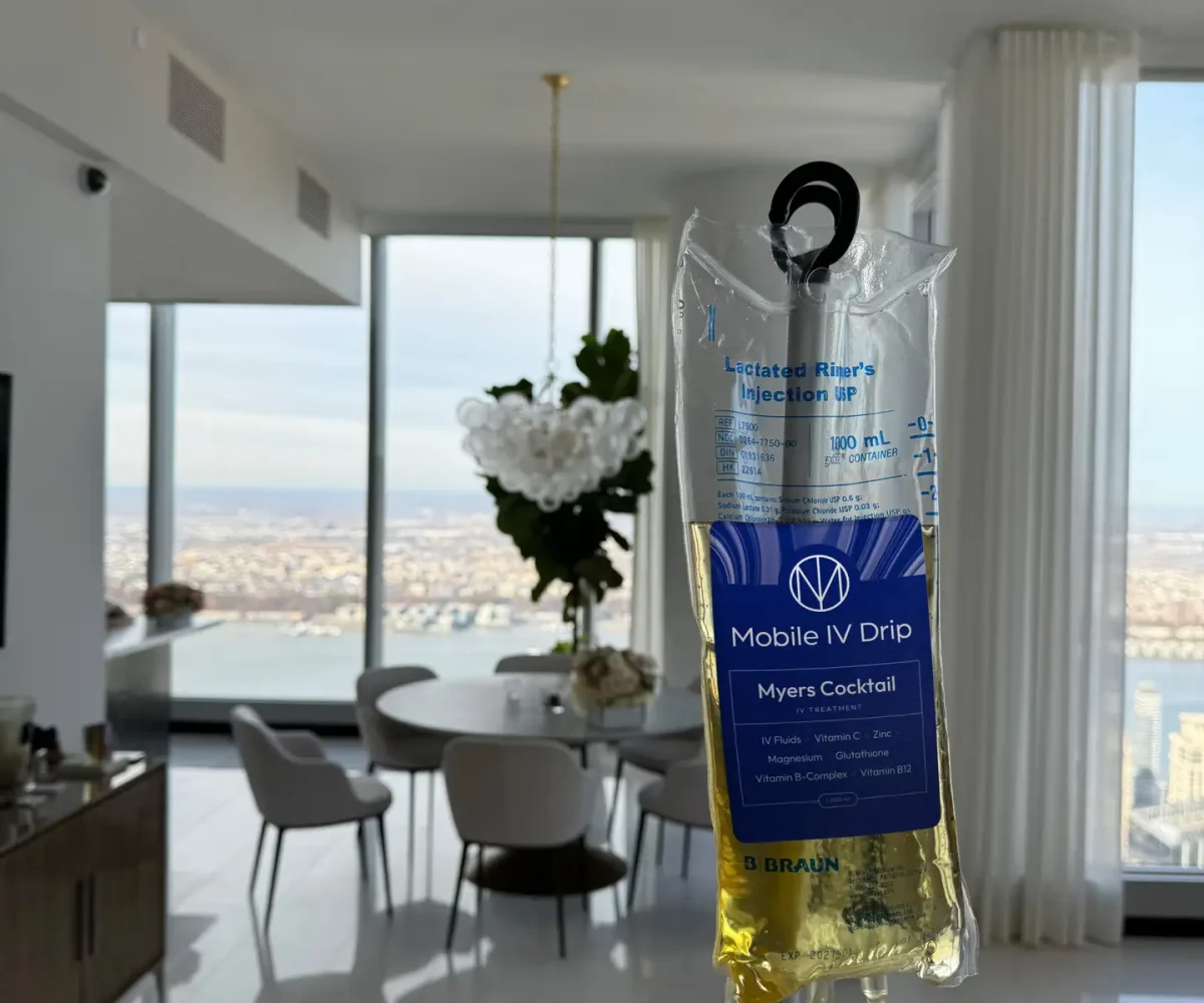 IV drip in luxury apartment setting
